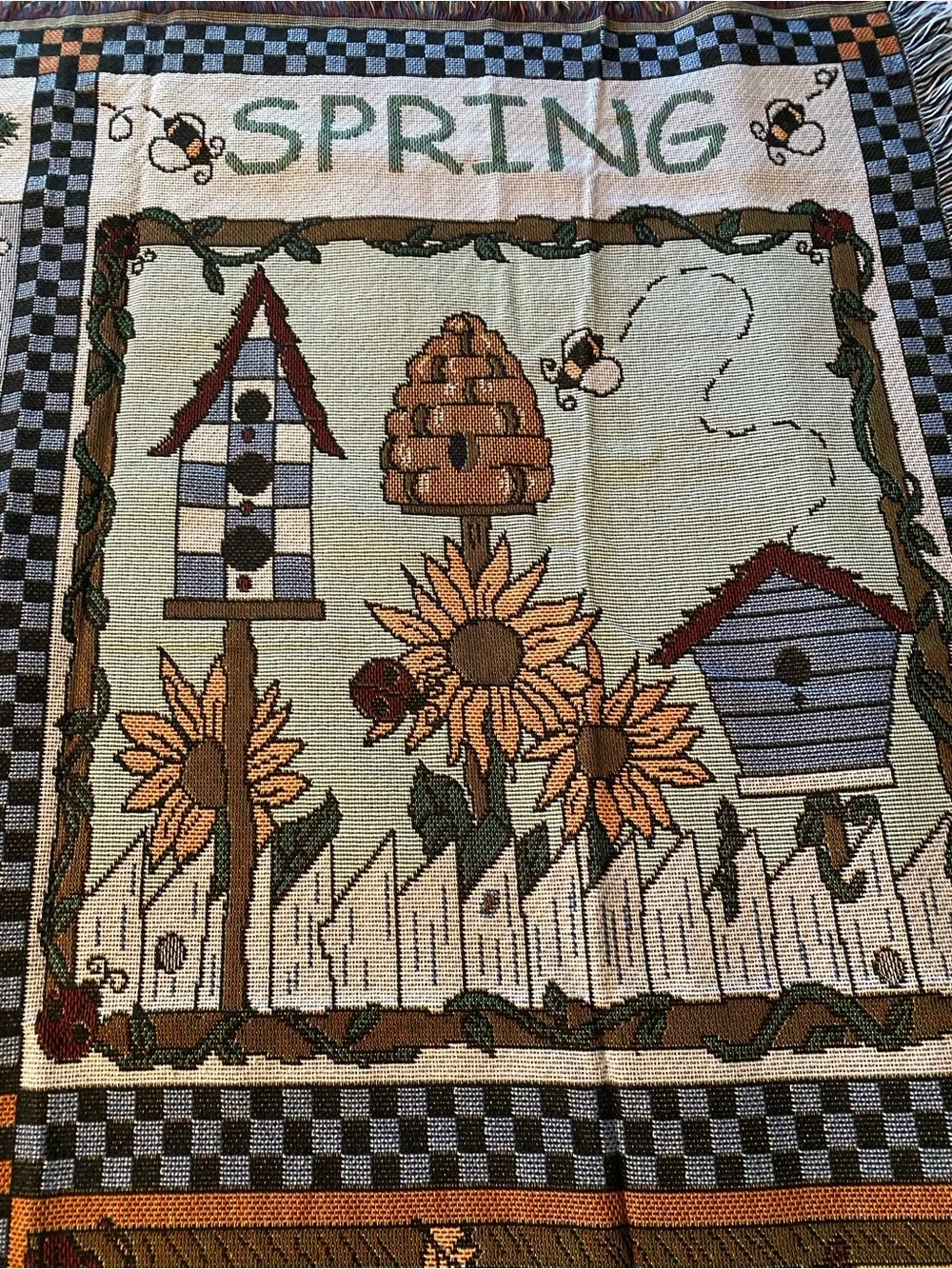 Vintage 1990s American Weavers Tapestry Throw Blanket 4 Seasons Country Decor